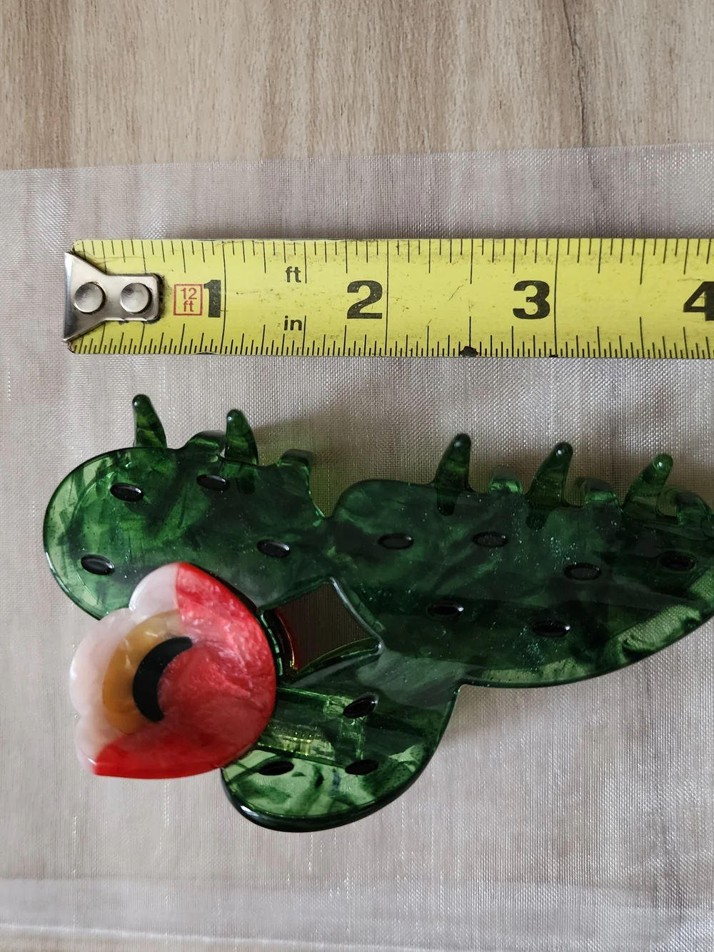 Green Cactus Hair Claw Clip with Red Pink Flower Hair Accessory